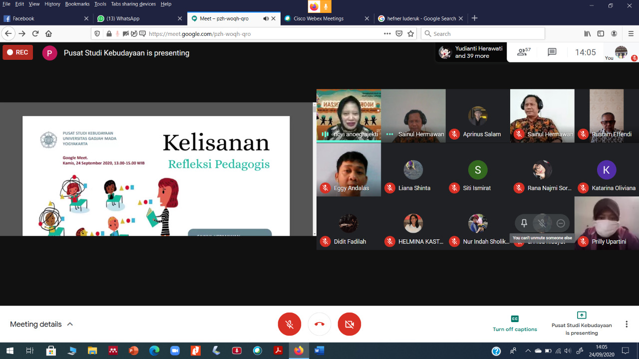 Tangkap layar diskusi virtual "Ngobrol Onlen2an Pusat Studi Kebudayaan Universitas Gadjah Mada (UGM). (Foto: Beritabaru.co/ Rizal Kurniawan)
