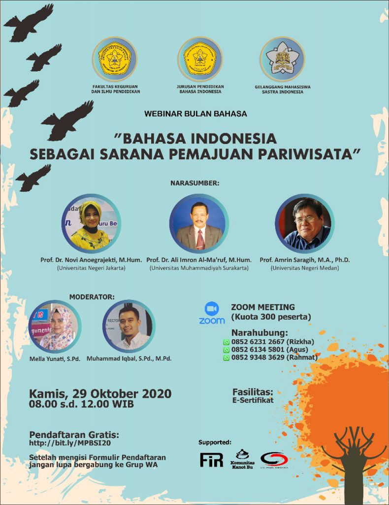 Pamflet Webinar Bulan Bahasa "Bahasa Indonesia Sebagai Pemajuan Parawisata. (Foto: Istimewa)