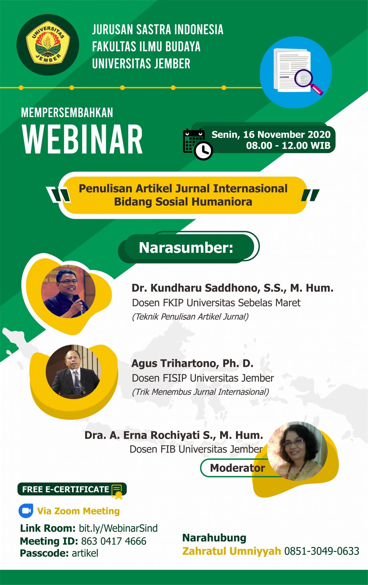 Sastra Indonesia FIB UNEJ, Gelar Webinar Penulisan Artikel Jurnal