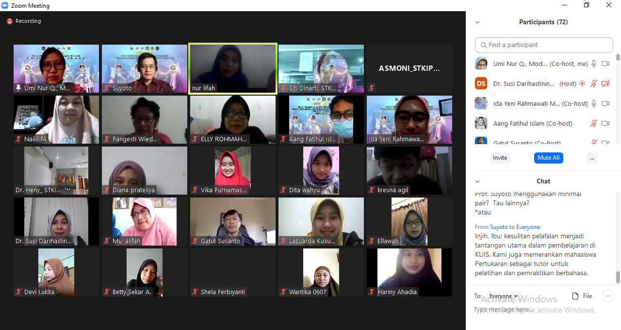 Tangkapan layar Webinar Jejaring Literasi BIPA STKIP PGRI Jombang (Dok. Foto: Beritabaru.co/ Rizal Kurniawan)