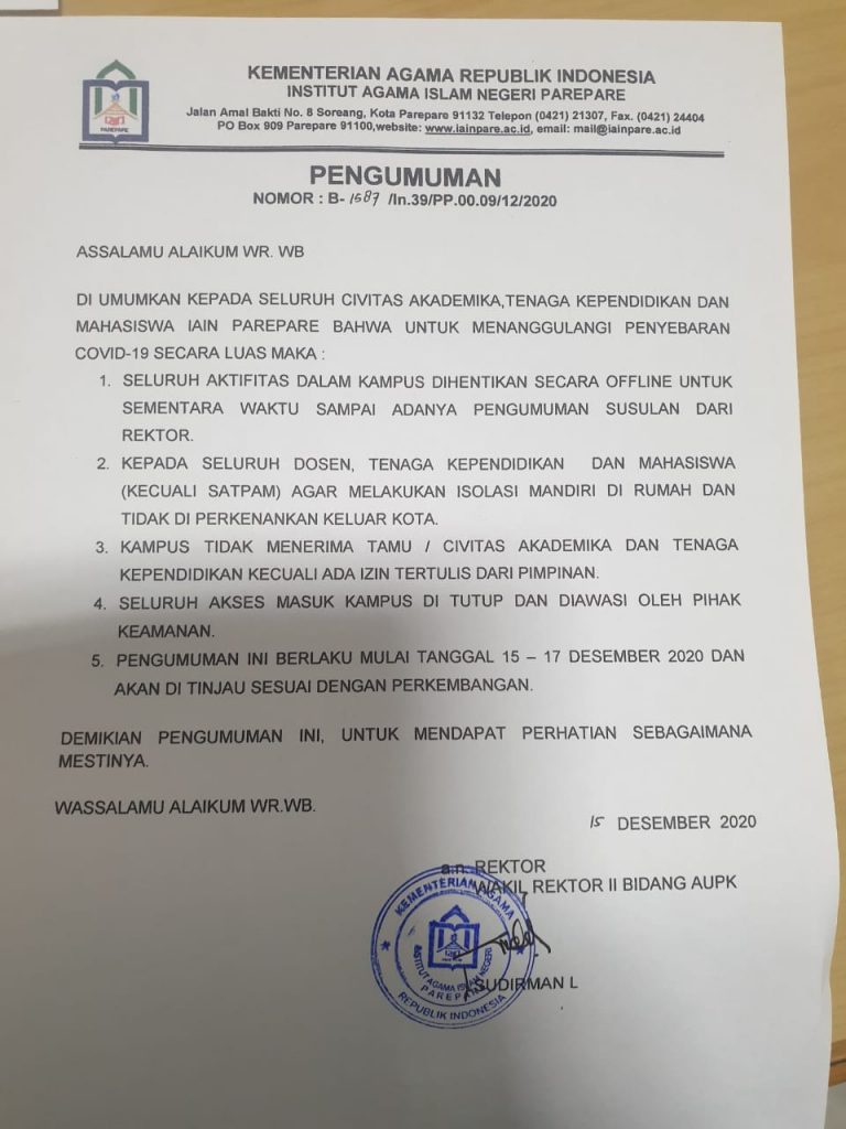 Ketua DEMA IAIN Parepare Kritisi Surat Edaran Warek 2