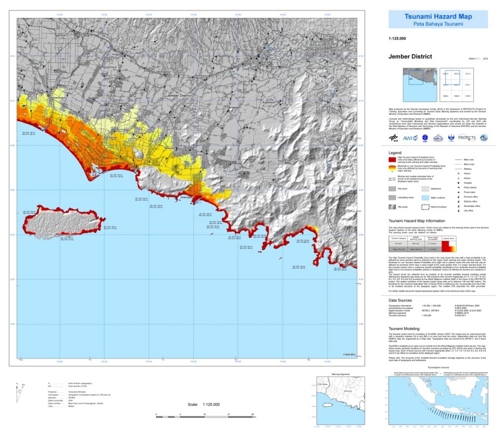 Peta Bahaya Tsunami Jember. (www.gitews.org)