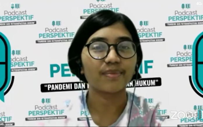 Asfinawati, Ketua YLBHI dalam Podcat PERSPEKTIF bertajuk "Pandemi dan Ketidakpastian Hukum", pada Kamis (5/4) malam.