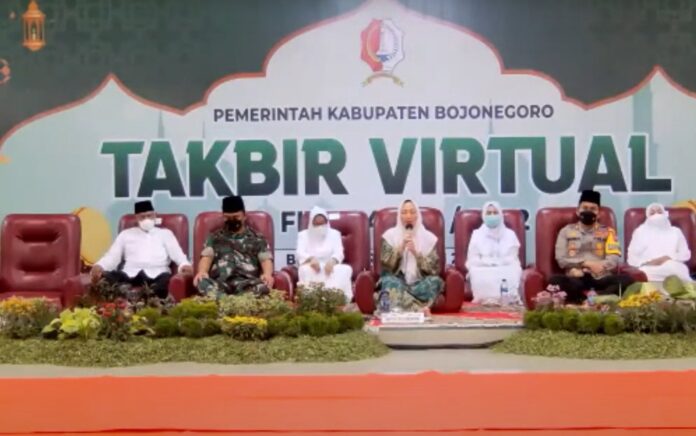 Sambut Idul Fitri 1443H, Bupati Bojonegoro dan Forkopimda Ikuti Takbir Virtual di Pendopo