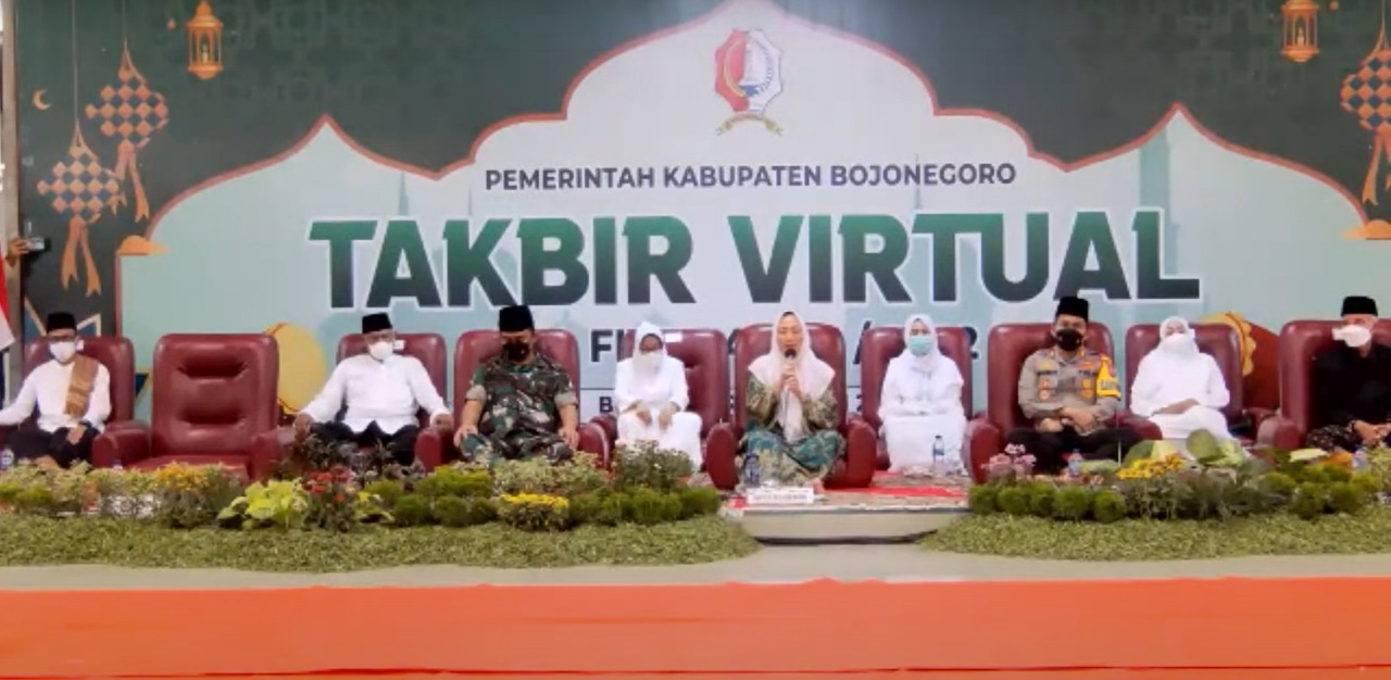 Sambut Idul Fitri 1443H, Bupati Bojonegoro dan Forkopimda Ikuti Takbir Virtual di Pendopo