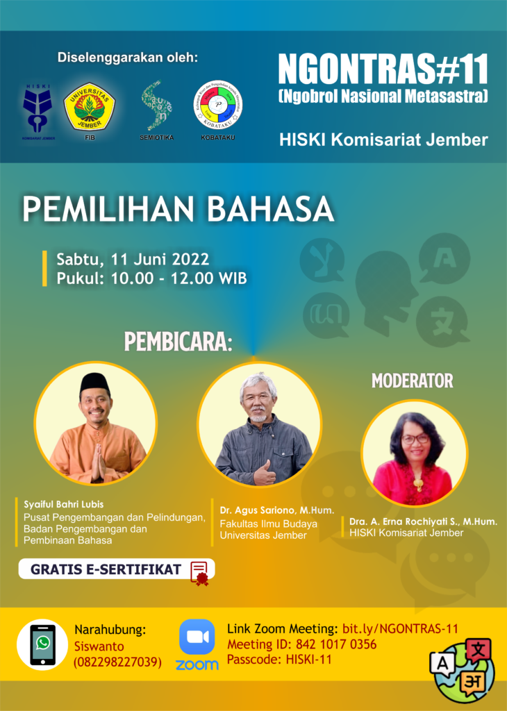 HISKI Jember Kembali Gelar Webinar Nasional, Bahas Pemilihan Bahasa