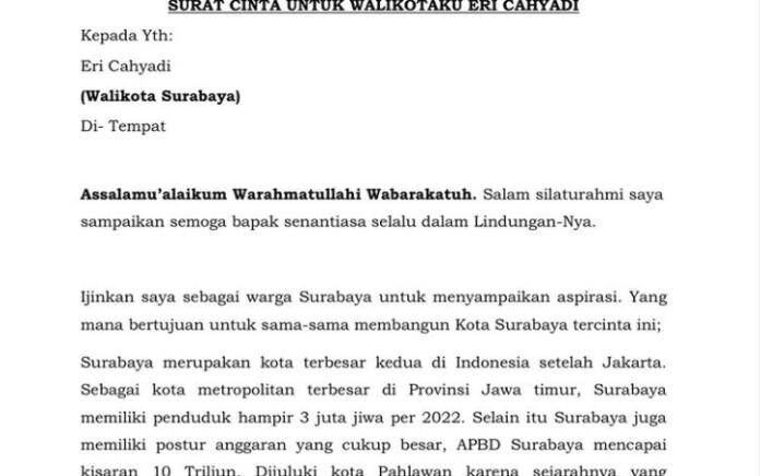 Warga Surabaya Tulis Surat Cinta untuk Walikota Surabaya