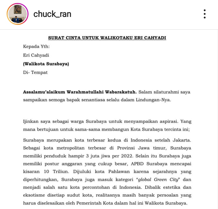 Warga Surabaya Tulis Surat Cinta untuk Walikota Surabaya