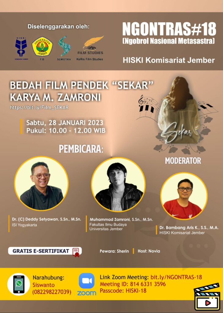 Webinar HISKI Jember Diskusikan Film Pendek “Sekar” Karya M. Zamroni