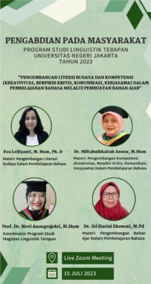 Program Studi S2 Linguistik Terapan Universitas Negeri Jakarta Gelar Kegiatan PKM Secara Daring