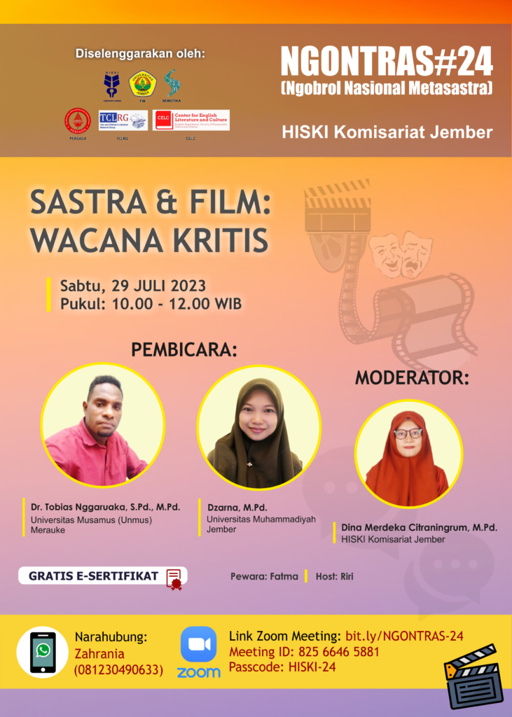 Genap Dua Tahun NGONTRAS, HISKI Jember Siapkan Webinar Bahas Sastra dan Film dalam Perspektif Wacana Kritis