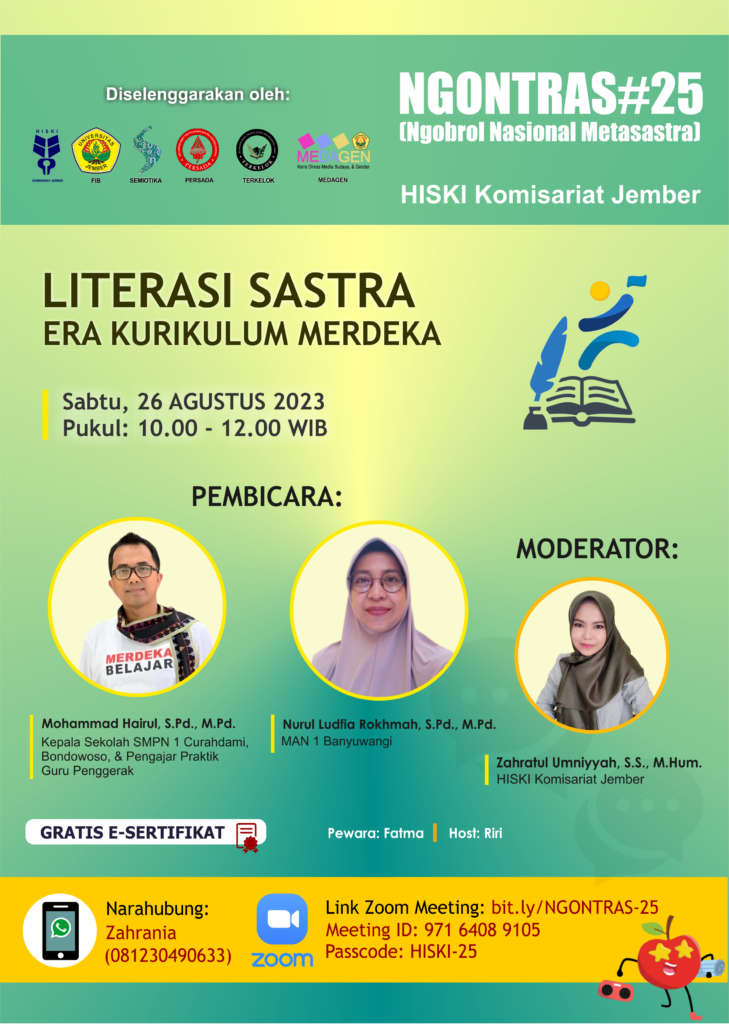 Turut Merayakan HUT Kemerdekaan RI, HISKI Jember Siapkan Webinar tentang Literasi Sastra pada Era Kurikulum Merdeka