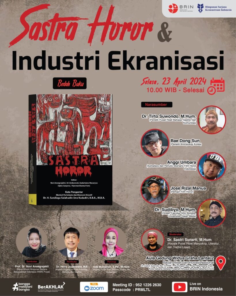 BRIN dan HISKI Luncurkan Buku Sastra Horor dan Gelar Diskusi Industri Ekranisasi