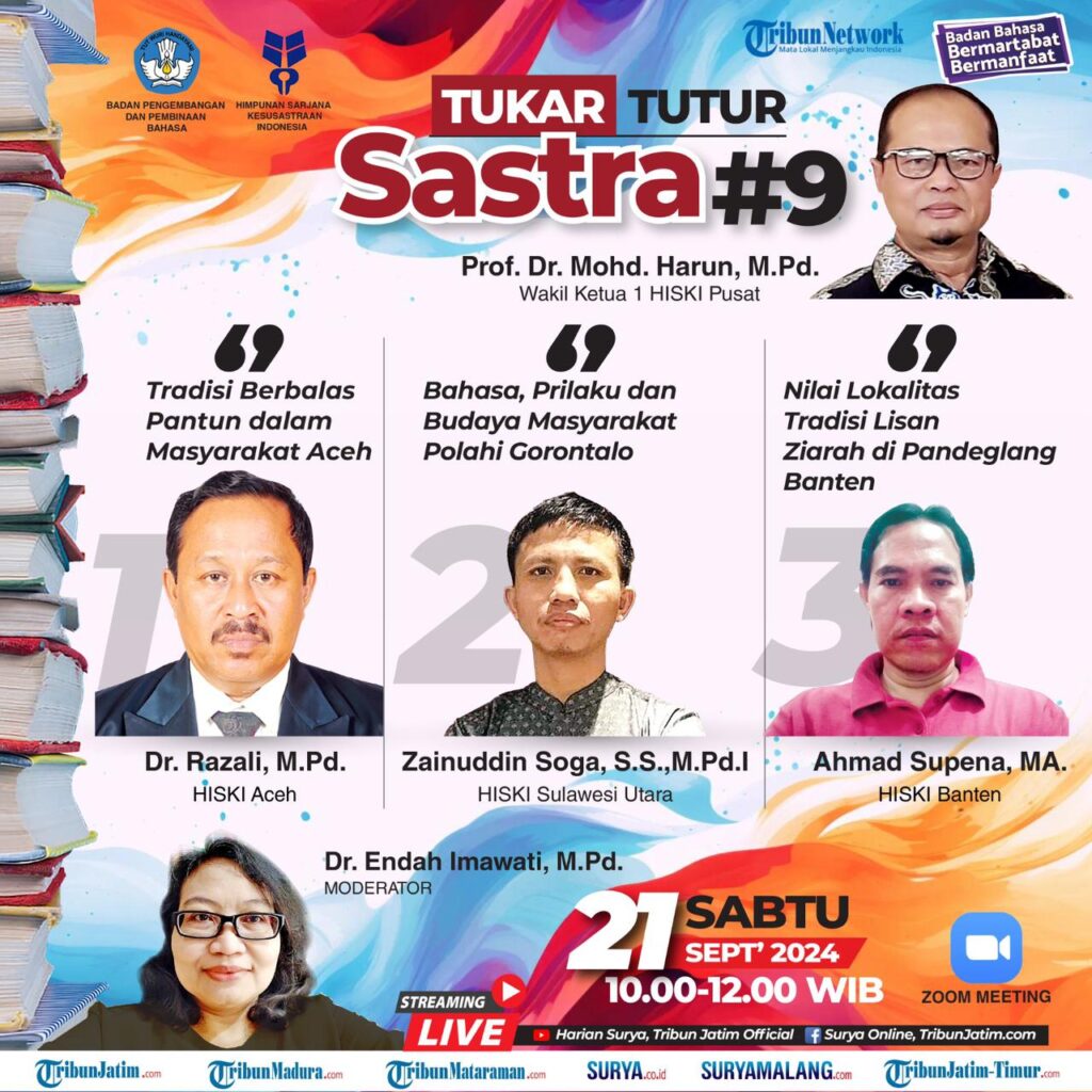 Tukar Tutur Sastra HISKI Putaran 9 Bicarakan Tradisi dan Budaya Aceh, Gorontalo dan Banten