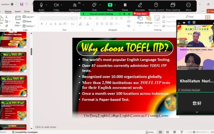 Gandeng PMII FIB Unej, Prodi TBI Unzah Gelar National Workshop on TOEFL ITP: Training and Testing