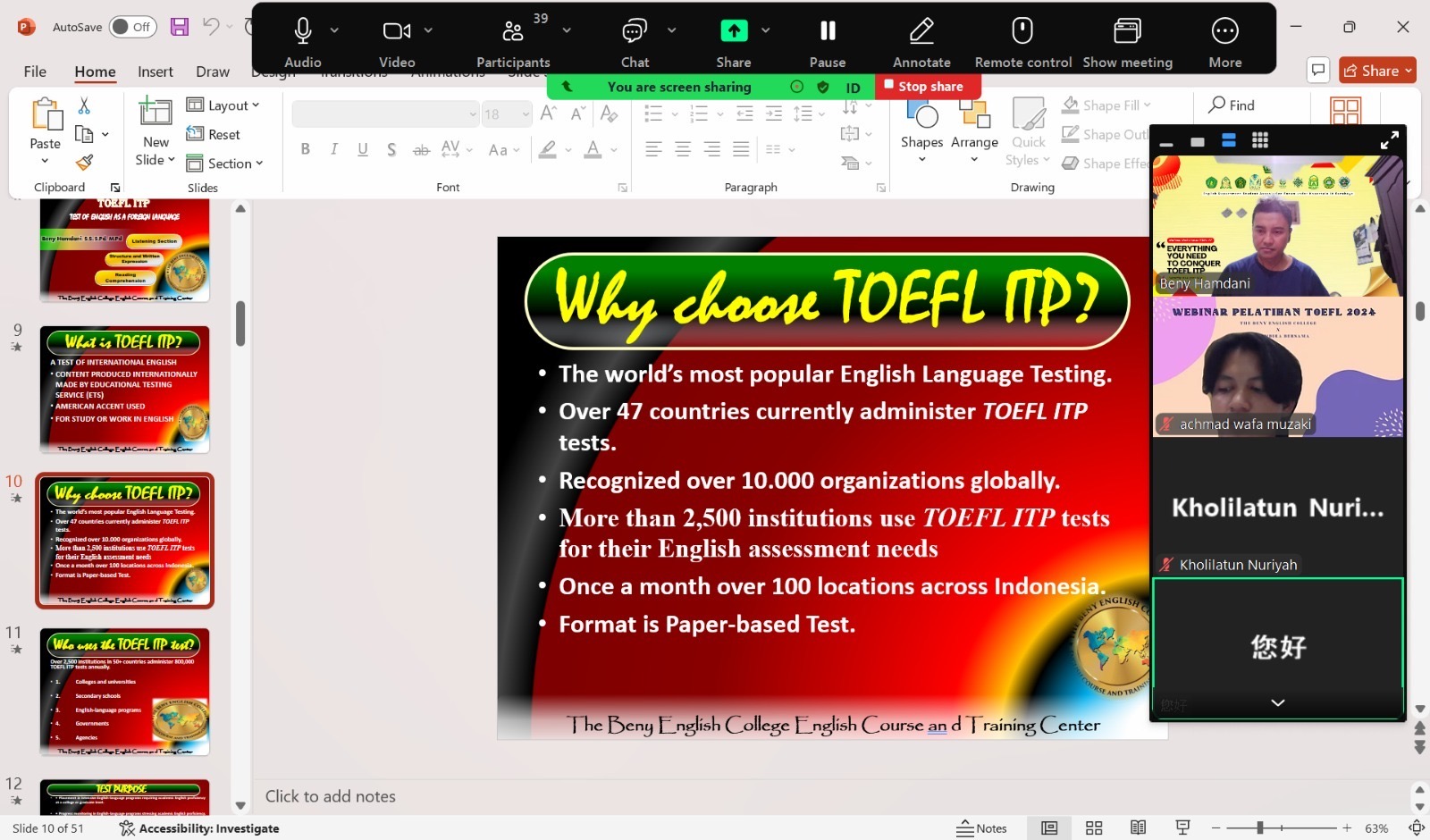 Gandeng PMII FIB Unej, Prodi TBI Unzah Gelar National Workshop on TOEFL ITP: Training and Testing