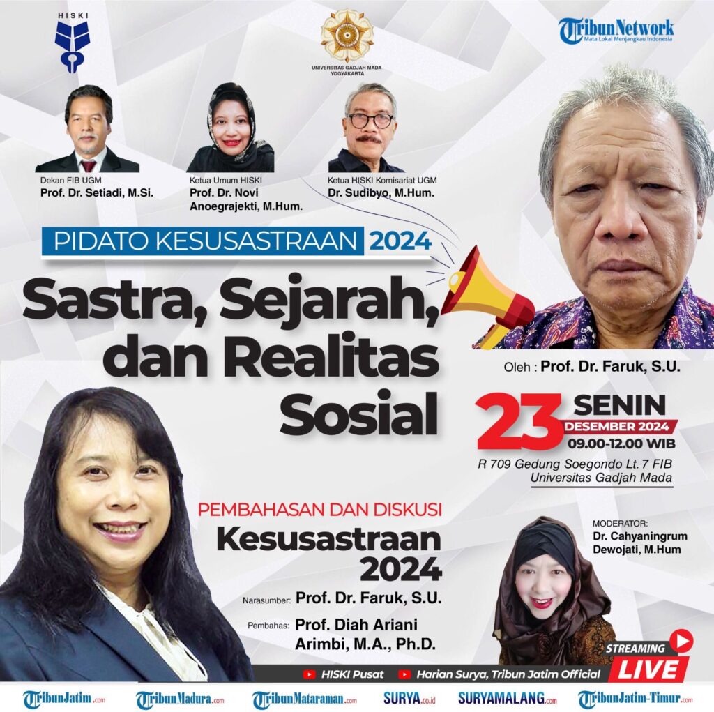 UGM Gelar Pidato Kesusastraan 2024: Sastra sebagai Representasi Sejarah dan Realitas Sosial